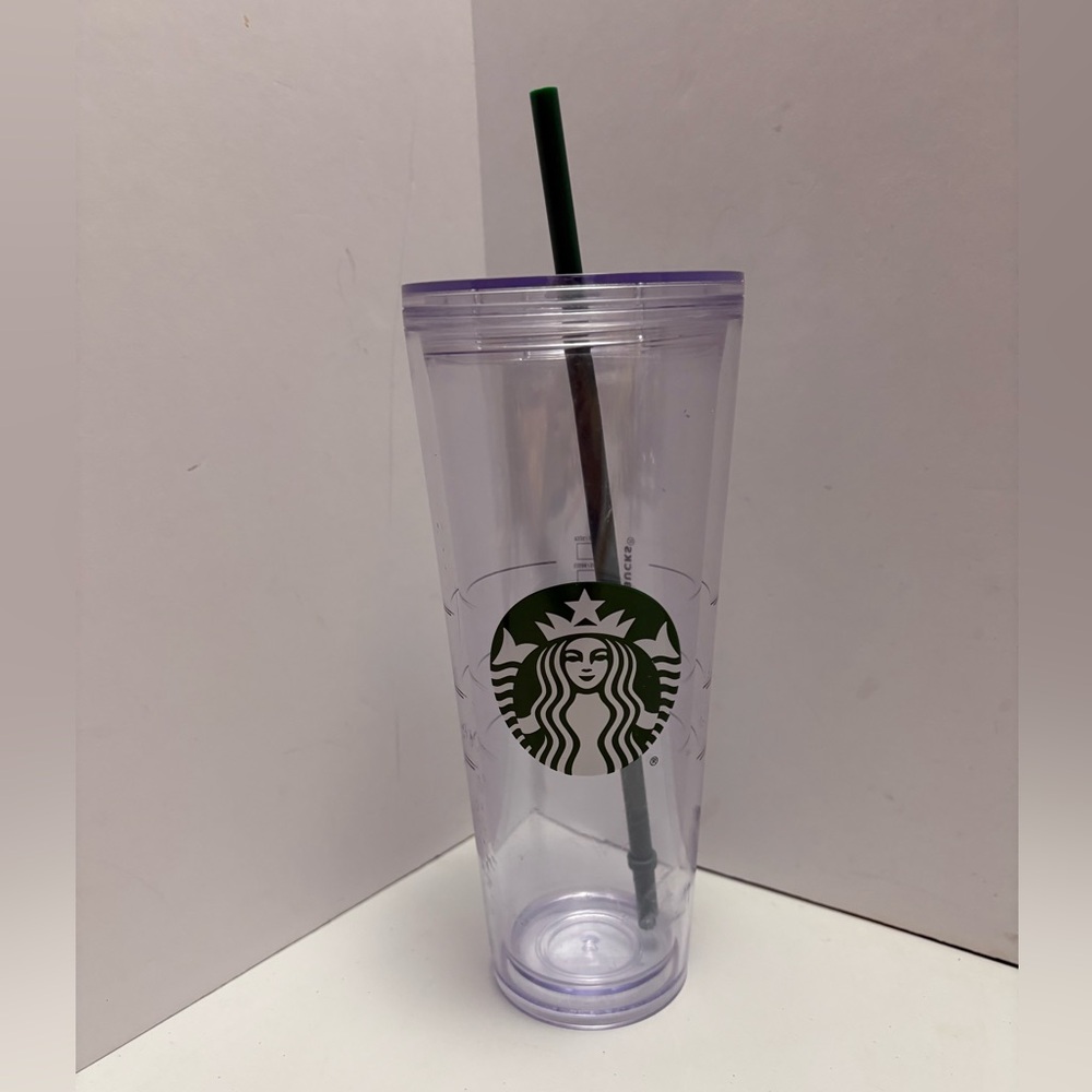 Starbucks Venti Tumbler Clear Green Logo Lid 24oz Double Wall Straw Screw on lid